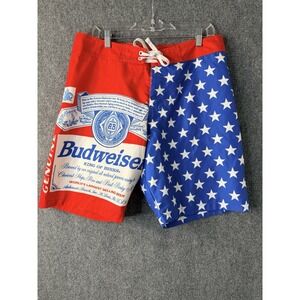 Budweiser Board Shorts Mens L 34 American Flag Swim Trunks Red White Blue Beer